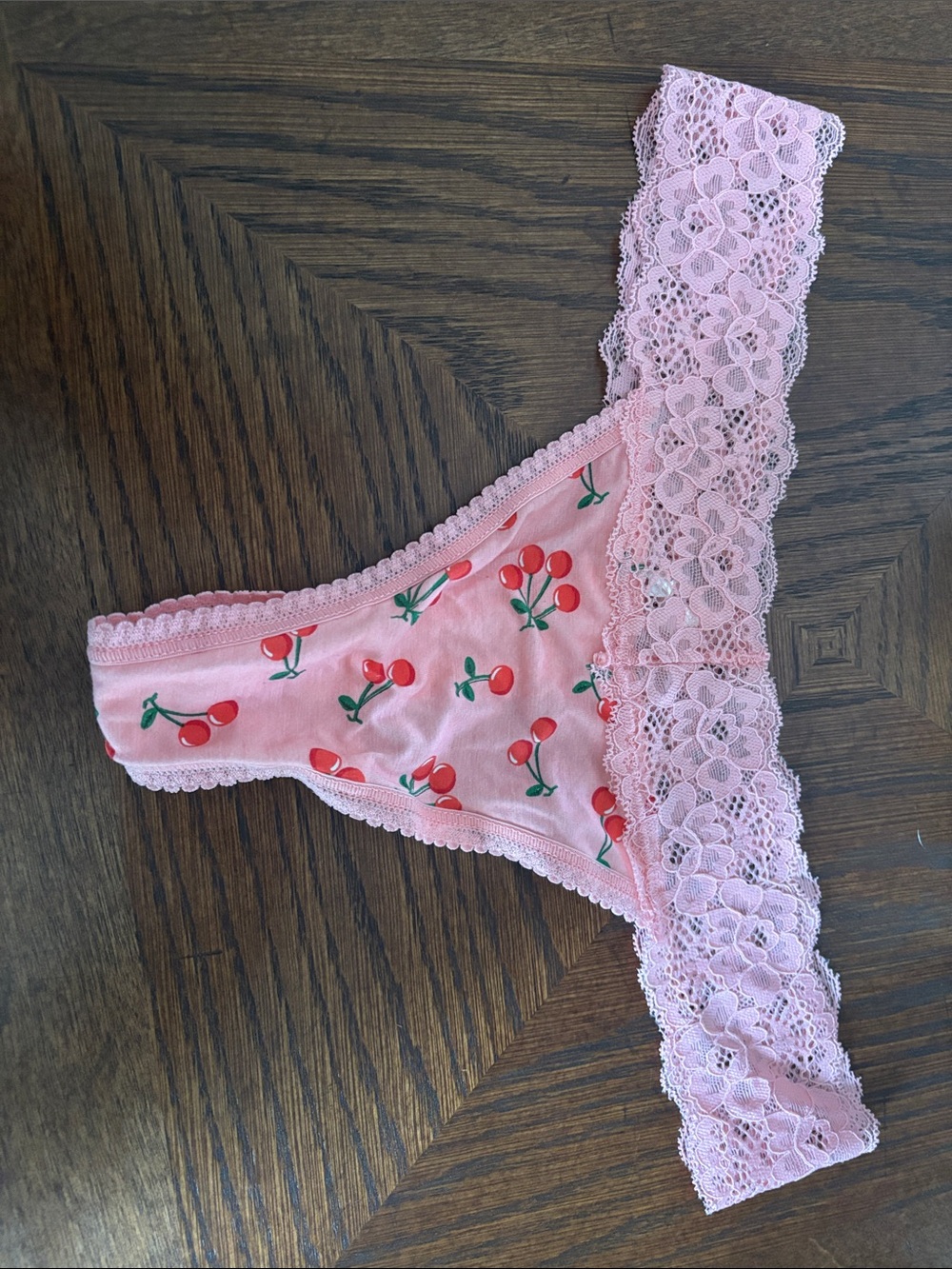Pink Cherry Print Lace Thong